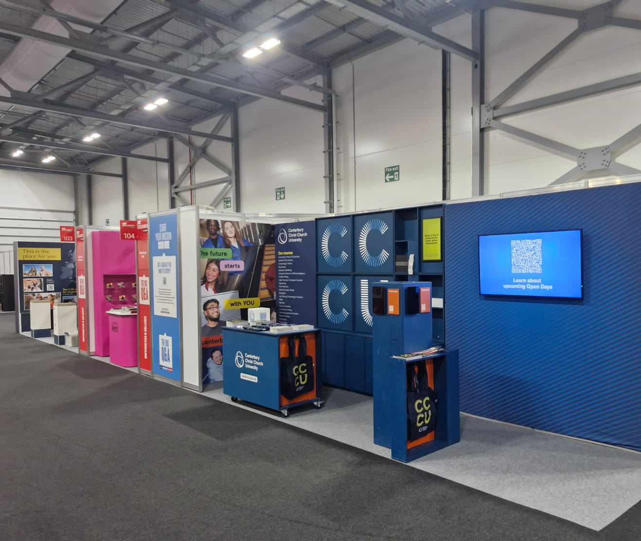 A recently built exhibition stand, ready on the show floor